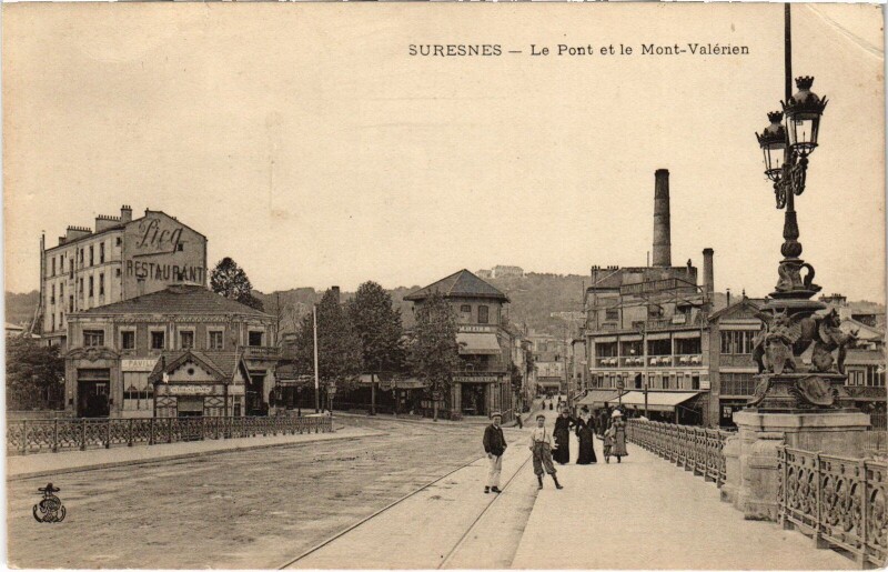 Carte postale ancienne Suresnes Le Pont et le Mont Valerien à Suresnes