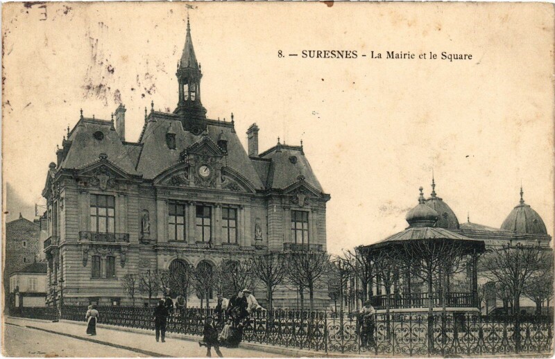 Carte postale ancienne Suresnes La Mairie et le Square à Suresnes