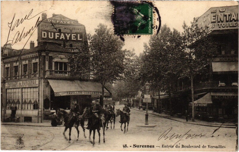 Carte postale ancienne Suresnes Entree du Boulevard de Versailles à Suresnes
