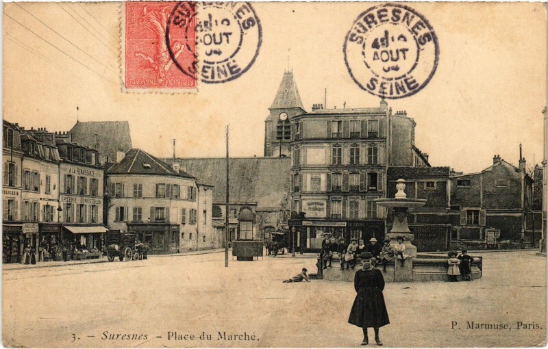 Carte postale ancienne Suresnes Place du Marche à Suresnes
