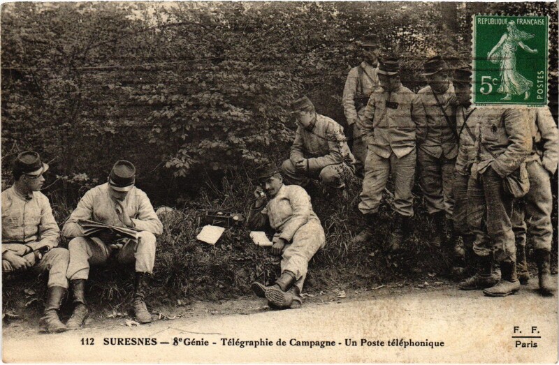 Carte postale ancienne Suresnes Telegraphie de Campagne à Suresnes