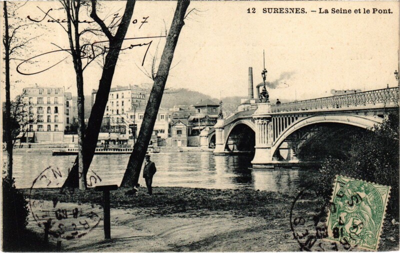 Carte postale ancienne Suresnes La Seine et le Pont à Suresnes