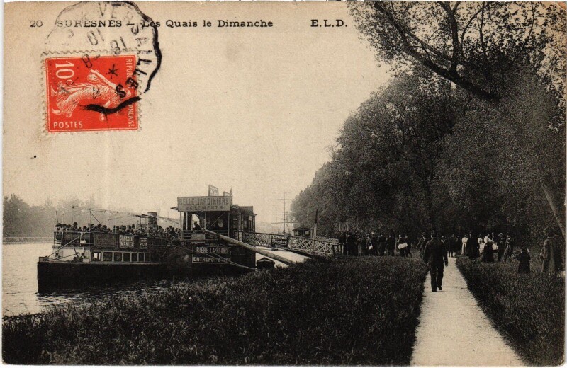 Carte postale ancienne Suresnes Les Quais le Dimanche à Suresnes