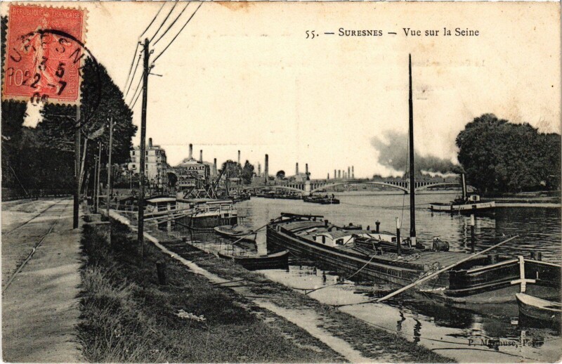 Carte postale ancienne Suresnes vue sur la Seine à Suresnes