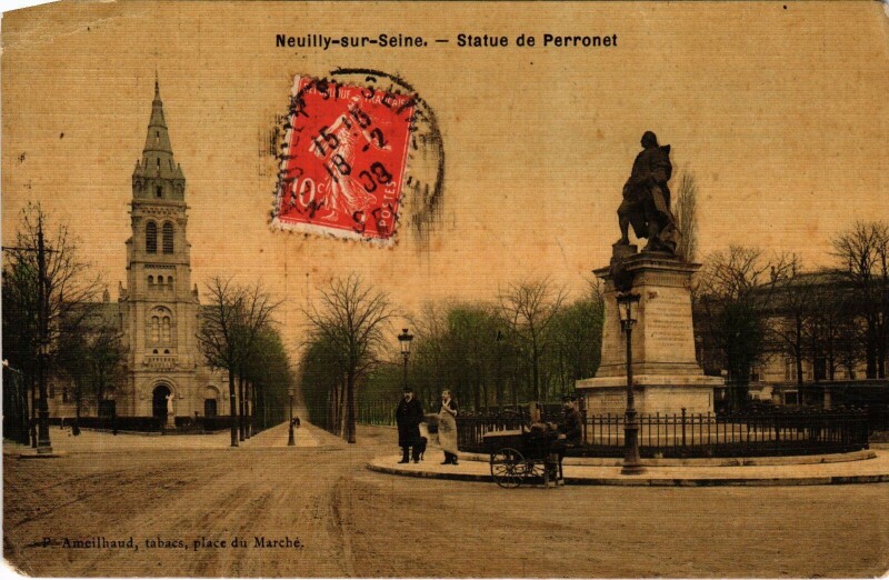 Carte postale ancienne Neuilly Statue de Perronet
