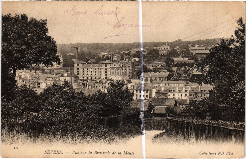 Carte postale ancienne Sevres vue sur la Brasserie de la Meuse
