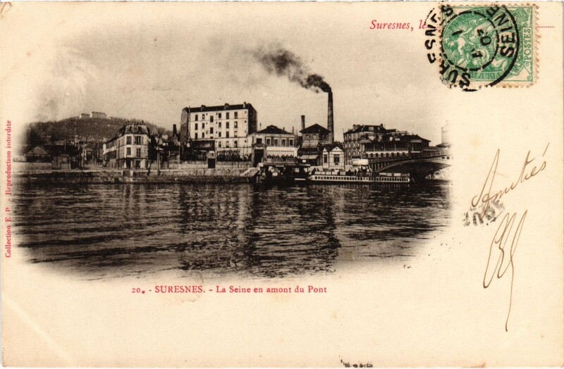 Carte postale ancienne Suresnes La Seine en amont du Pont à Suresnes