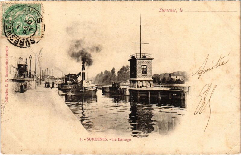 Carte postale ancienne Suresnes Le Barrage à Suresnes