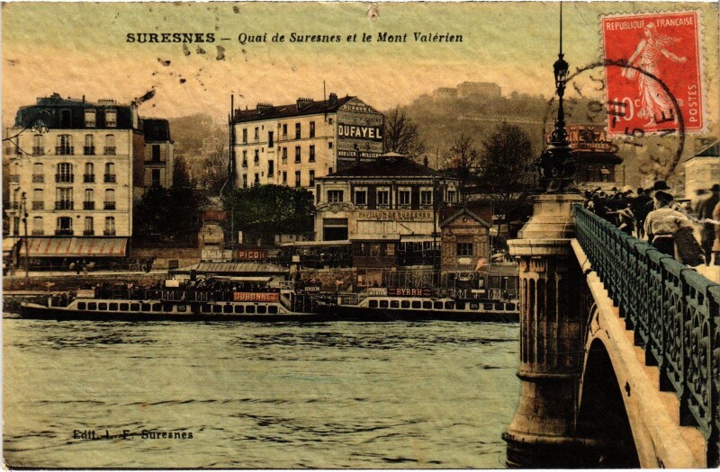 Carte postale ancienne Suresnes Quai de Suresnes et le Mont Valerien à Suresnes