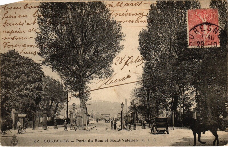 Carte postale ancienne Suresnes Porte du Bois et Mont Valerien à Suresnes