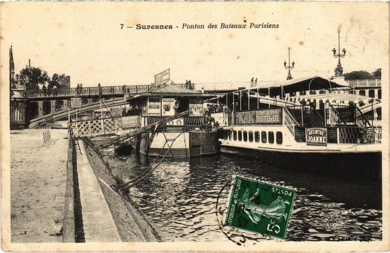 Carte postale ancienne Suresnes Ponton des Bateaux Parisiens à Suresnes