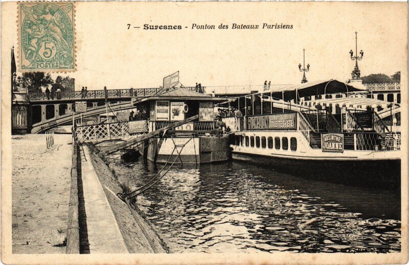 Carte postale ancienne Suresnes Ponton des Bateaux Parisiens à Suresnes