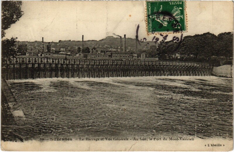 Carte postale ancienne Suresnes Le Barrage et vue generale à Suresnes