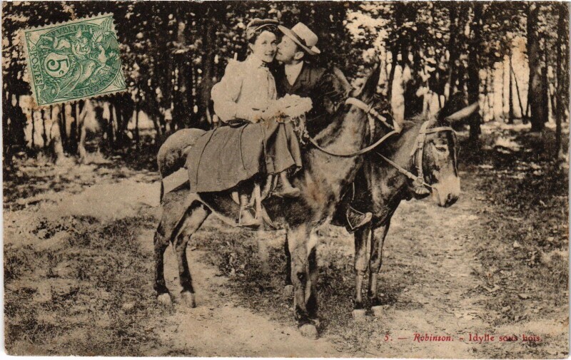 Carte postale ancienne Robinson Idylle sous bois
