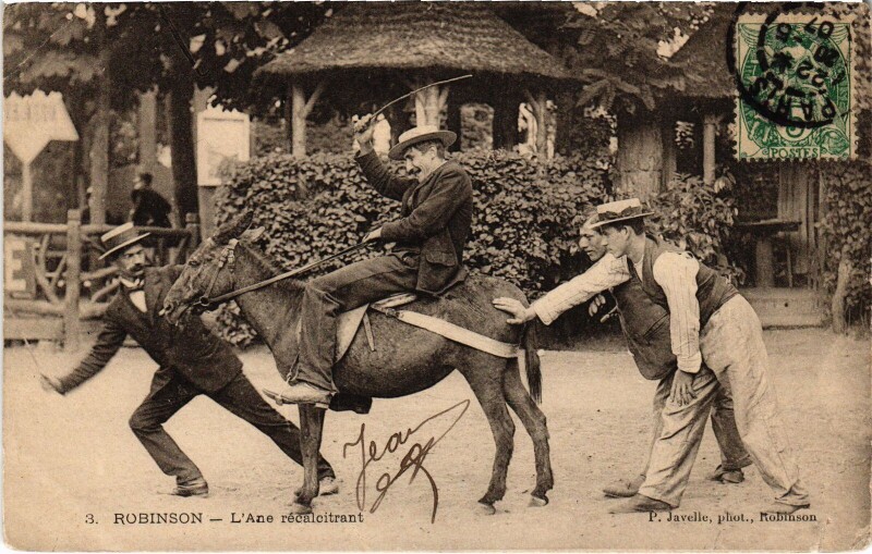 Carte postale ancienne Robinson Ane recalcitrant