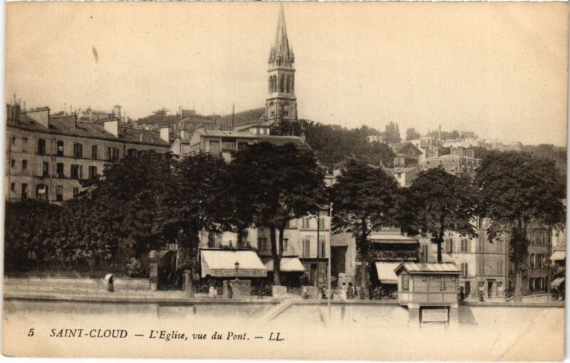 Carte postale ancienne Saint-Cloud L'Eglise - Vue du Pont à Saint-Cloud