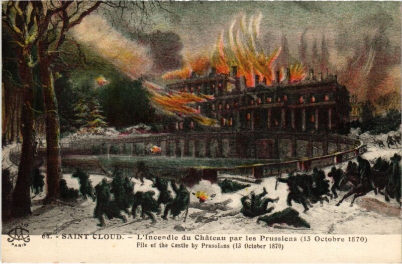 Carte postale ancienne Saint-Cloud Incendie du Chateau par les Prussiens - 1874 à Saint-Cloud