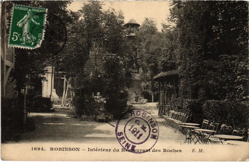 Carte postale ancienne Le Plessis-Robinson Interieur du Restaurant des Roches au Plessis-Robinson