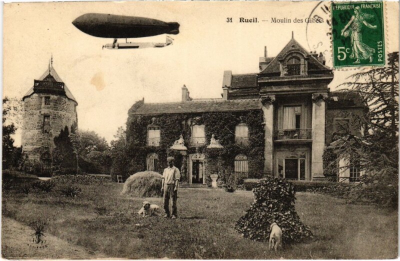 Carte postale ancienne Rueil-Malmaison Moulin des Gibbets - Airship Zeppelin - Aviation à Rueil-Malmaison