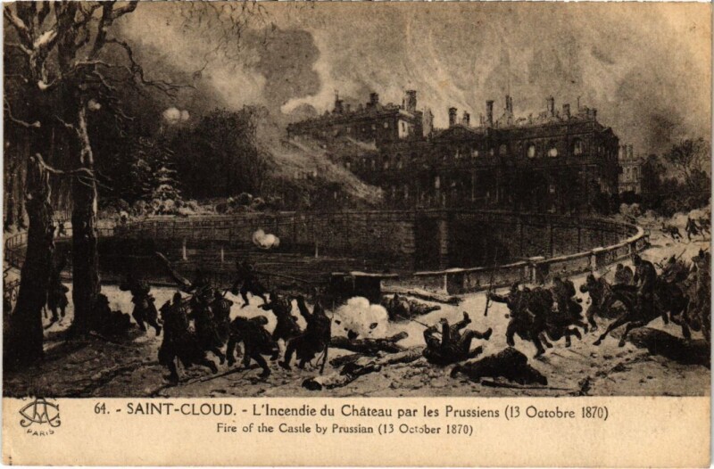 Carte postale ancienne Saint-Cloud Incendie du Chateau par les Prussiens - 1873 à Saint-Cloud