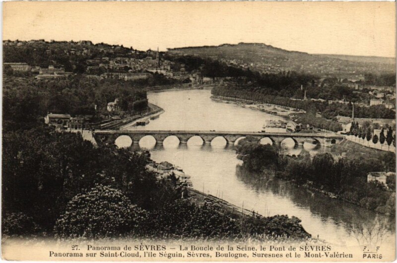 Carte postale ancienne Sevres Saint-Cloud - Suresnes - Boulogne - Seguin - Mont-Valerien à Saint-Cloud