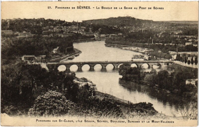 Carte postale ancienne Sevres Saint-Cloud - Suresnes - Boulogne - Seguin - Mont-Valerien à Saint-Cloud