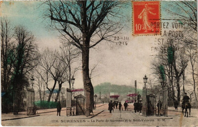 Carte postale ancienne La Porte de Suresnes et le Mont Valérien à Paris 16e