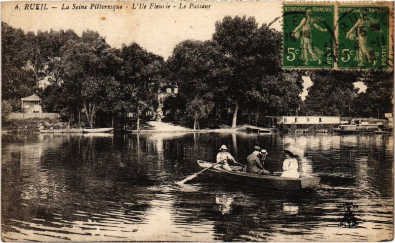 Carte postale ancienne Rueil-Malmaison La Seine - L'Ile Fleurie - Le Passeur à Rueil-Malmaison