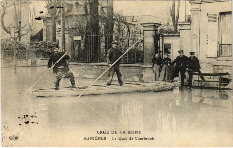 Carte postale ancienne Asnieres-sur-Seine Crue de la Seine - Le Quai de Courbevoie à Courbevoie