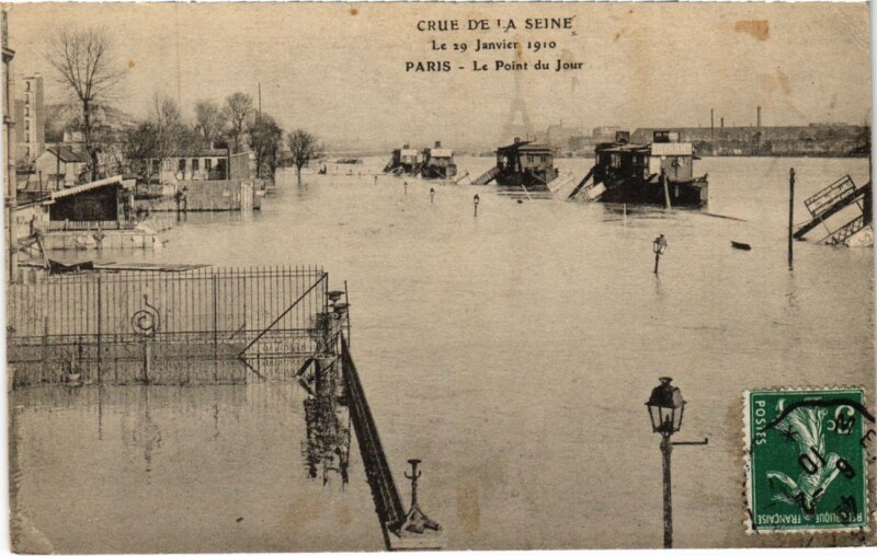 Carte postale ancienne Paris Crue de la Seine 1910 - Le Point du Jour