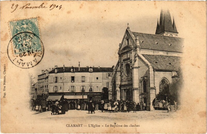 Carte postale ancienne Clamart Eglise - Le Bapteme des Cloches à Clamart