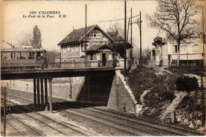 Carte postale ancienne Colombes Le Pont de la Puce à Colombes