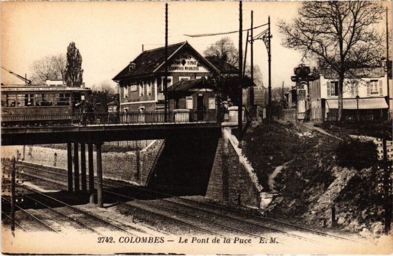 Carte postale ancienne Colombes Le Pont de la Puce à Colombes