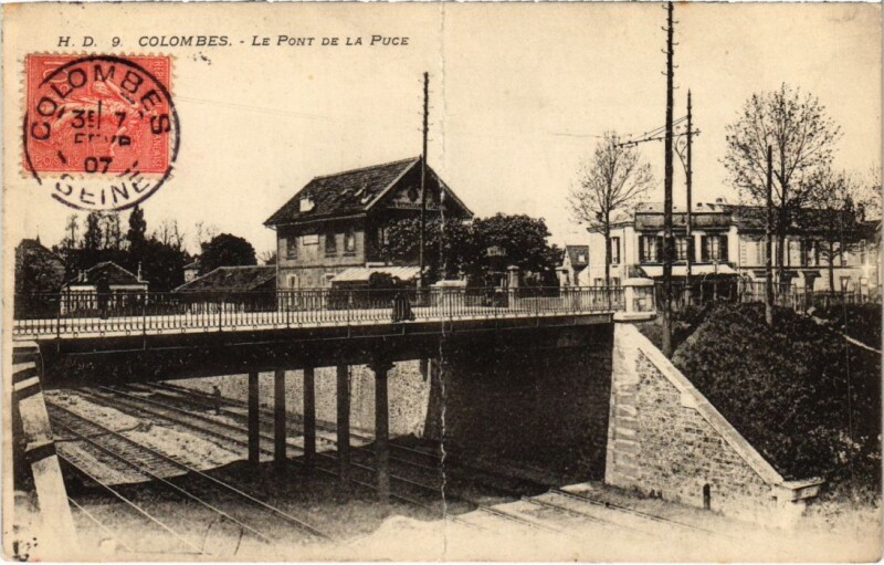 Carte postale ancienne Colombes Le Pont de la Puce à Colombes