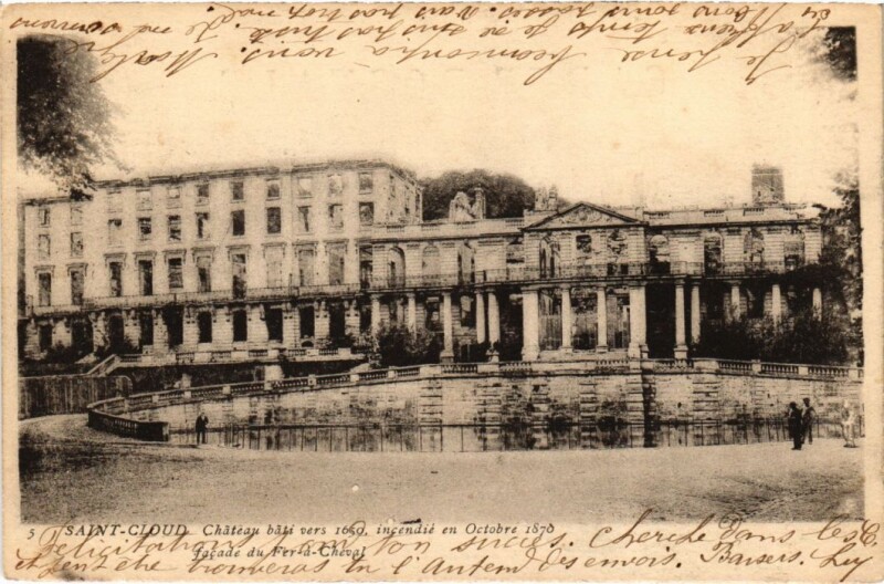 Carte postale ancienne Saint-Cloud Chateau bati vers 1650 Incendie en Octobre 1870 à Saint-Cloud