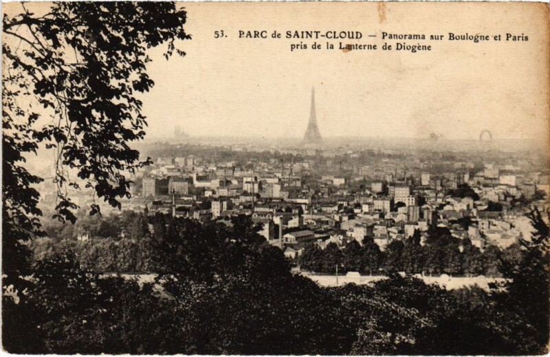 Carte postale ancienne Saint-Cloud Parc - Panoroma sur Boulogne et Paris à Saint-Cloud