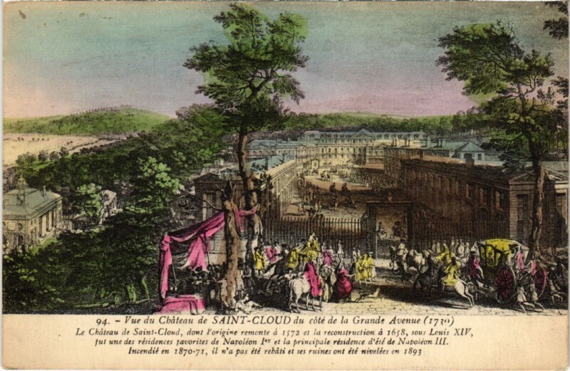Carte postale ancienne Saint-Cloud Vue du Chateau du Cote de la Grande Avenue - 1730 à Saint-Cloud