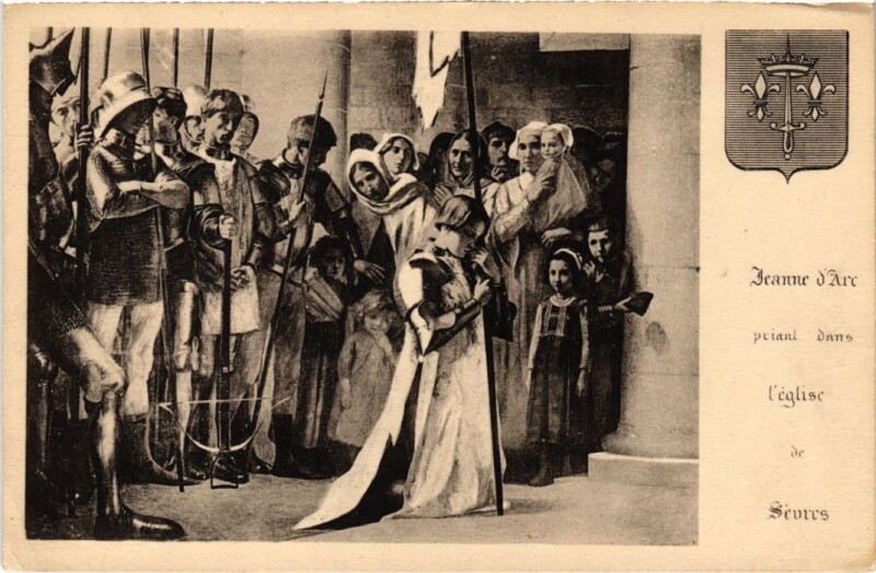 Carte postale ancienne Sevres Jeanne d'Arc Priant dans l'Eglise de Sevres