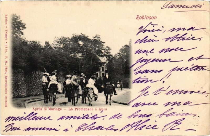 Carte postale ancienne Le Plessis-Robinson Apres la Mariage - La Promenade a Anes au Plessis-Robinson