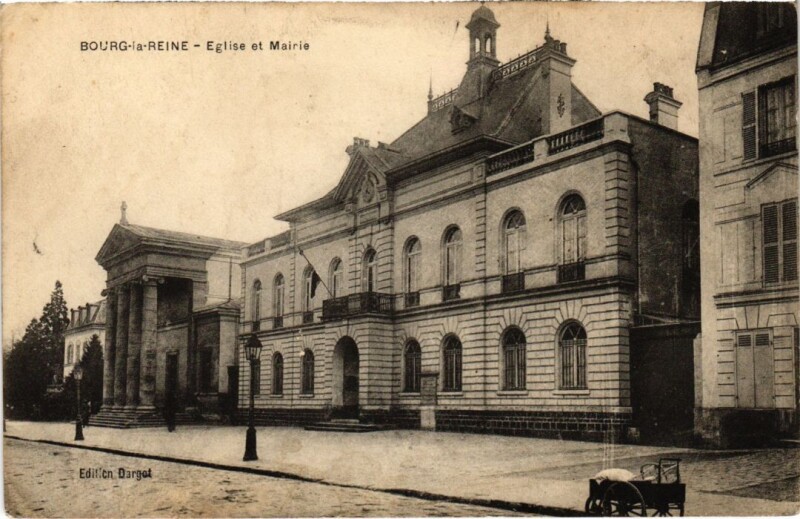 Carte postale ancienne Bourg-la-Reine Eglise et Mairie à Bourg-la-Reine