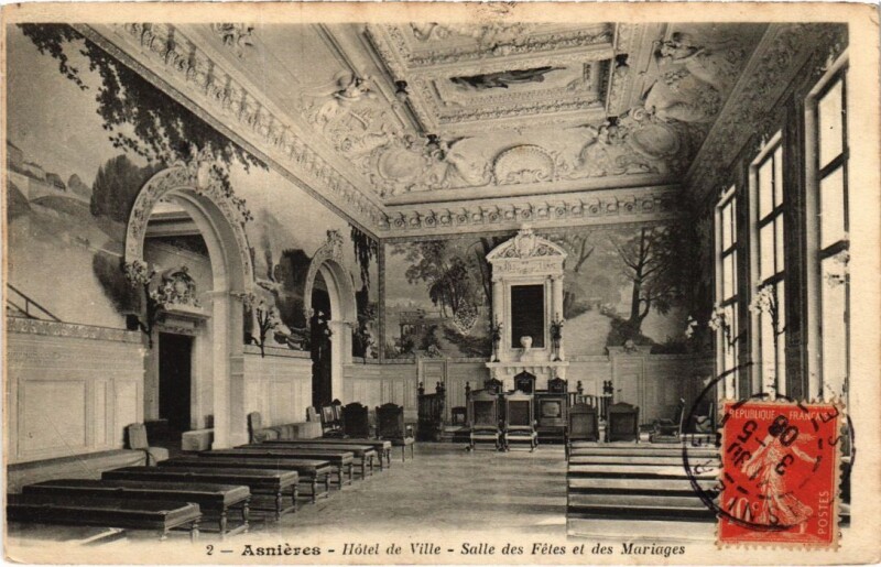 Carte postale ancienne Asnieres-sur-Seine Hotel de Ville Salle des Fetes et des Mariages à Asnières-sur-Seine