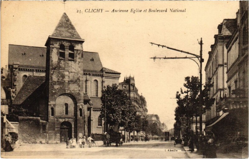 Carte postale ancienne Ancienne Eglise et Boulevard National à Clichy