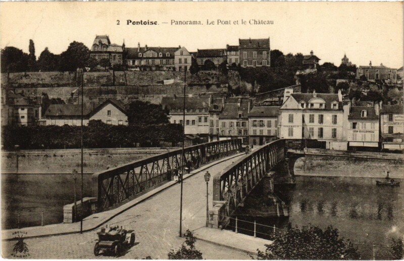 Carte postale ancienne Pontoise panorama Le Pont et le Chateau à Pontoise