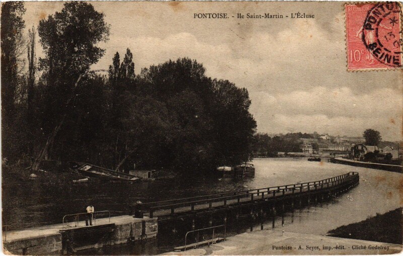 Carte postale ancienne Pontoise Ile Saint-Martin Ecluse à Pontoise