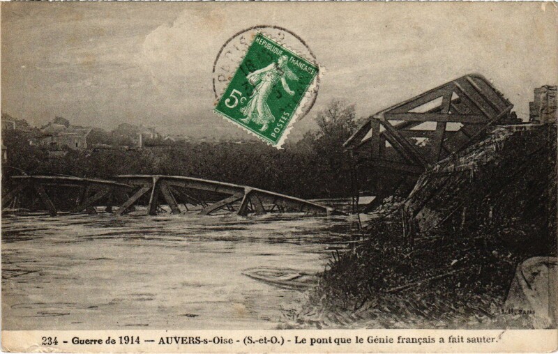 Carte postale ancienne Auvers Le pont que le Genie francais
