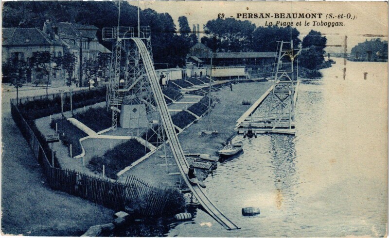 Carte postale ancienne Persan La Plage et le Toboggan à Persan