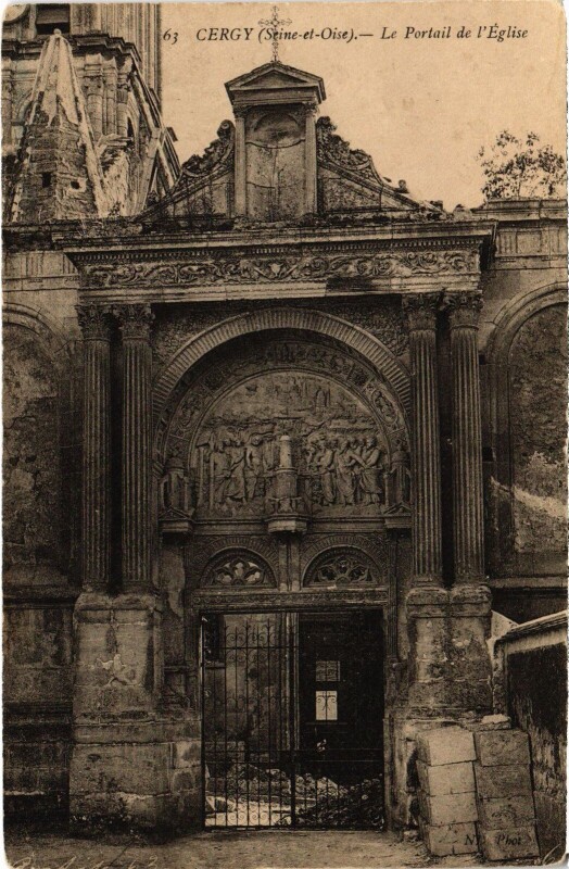 Carte postale ancienne Cergy Portail de l'Eglise à Cergy