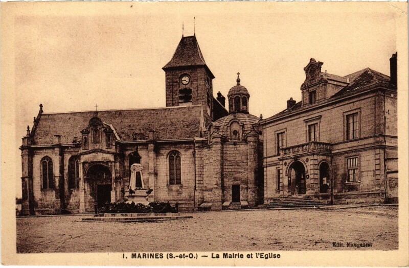 Carte postale ancienne Marines La Mairie et Eglise à Marines