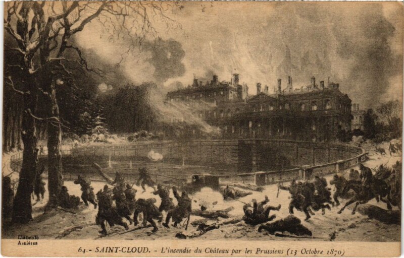 Carte postale ancienne Saint-Cloud L'Incendie du Chateau par les Prussiens - 1870 à Saint-Cloud