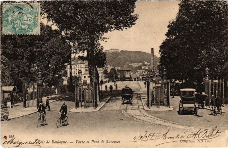 Carte postale ancienne Bois de Boulogne - Porte et Pont de Suresnes à Paris 16e